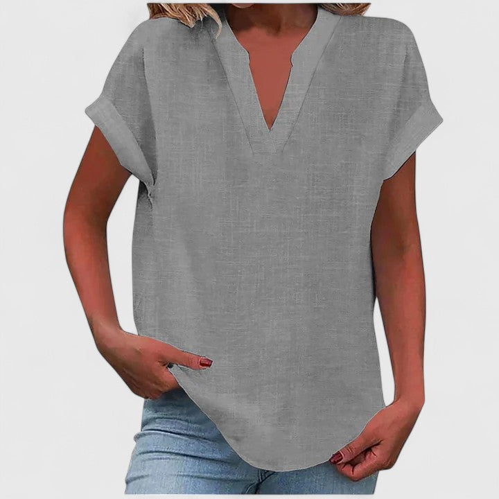 Xavinah | Women's V-Neck Blouse Relaxed-Fit Short Sleeve