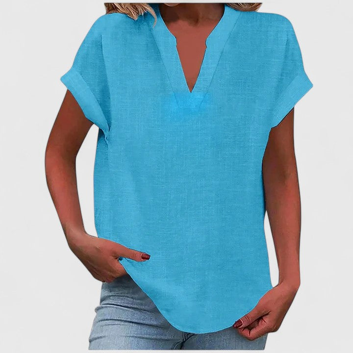 Xavinah | Women's V-Neck Blouse Relaxed-Fit Short Sleeve