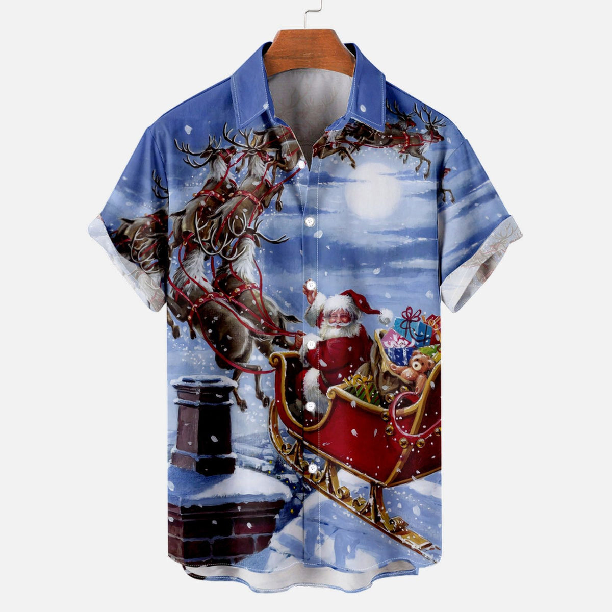Mateo | Short Sleeve Christmas Blouse with Santa Print for Men