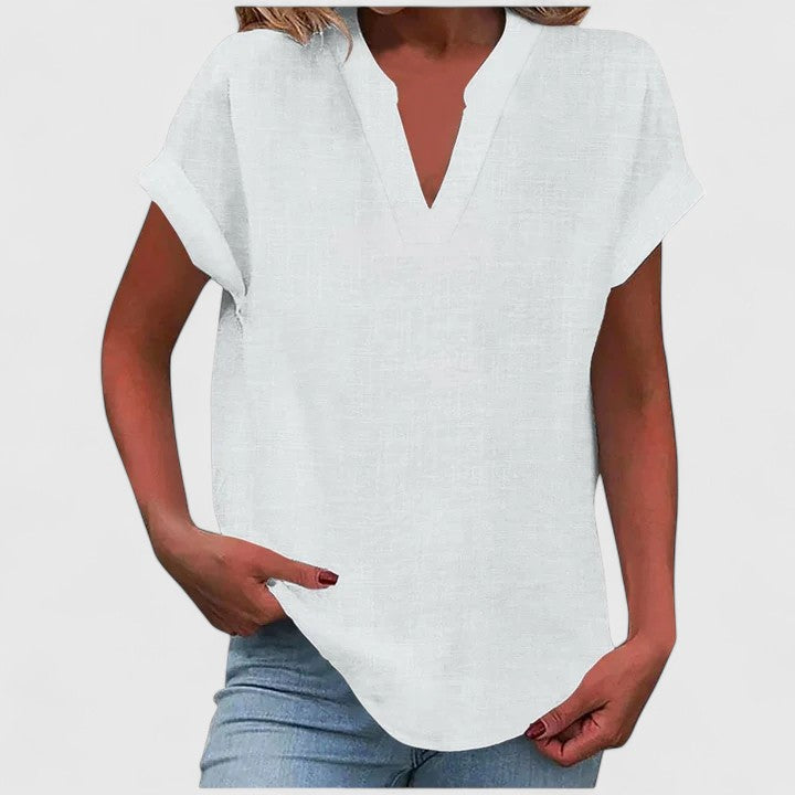 Xavinah | Women's V-Neck Blouse Relaxed-Fit Short Sleeve
