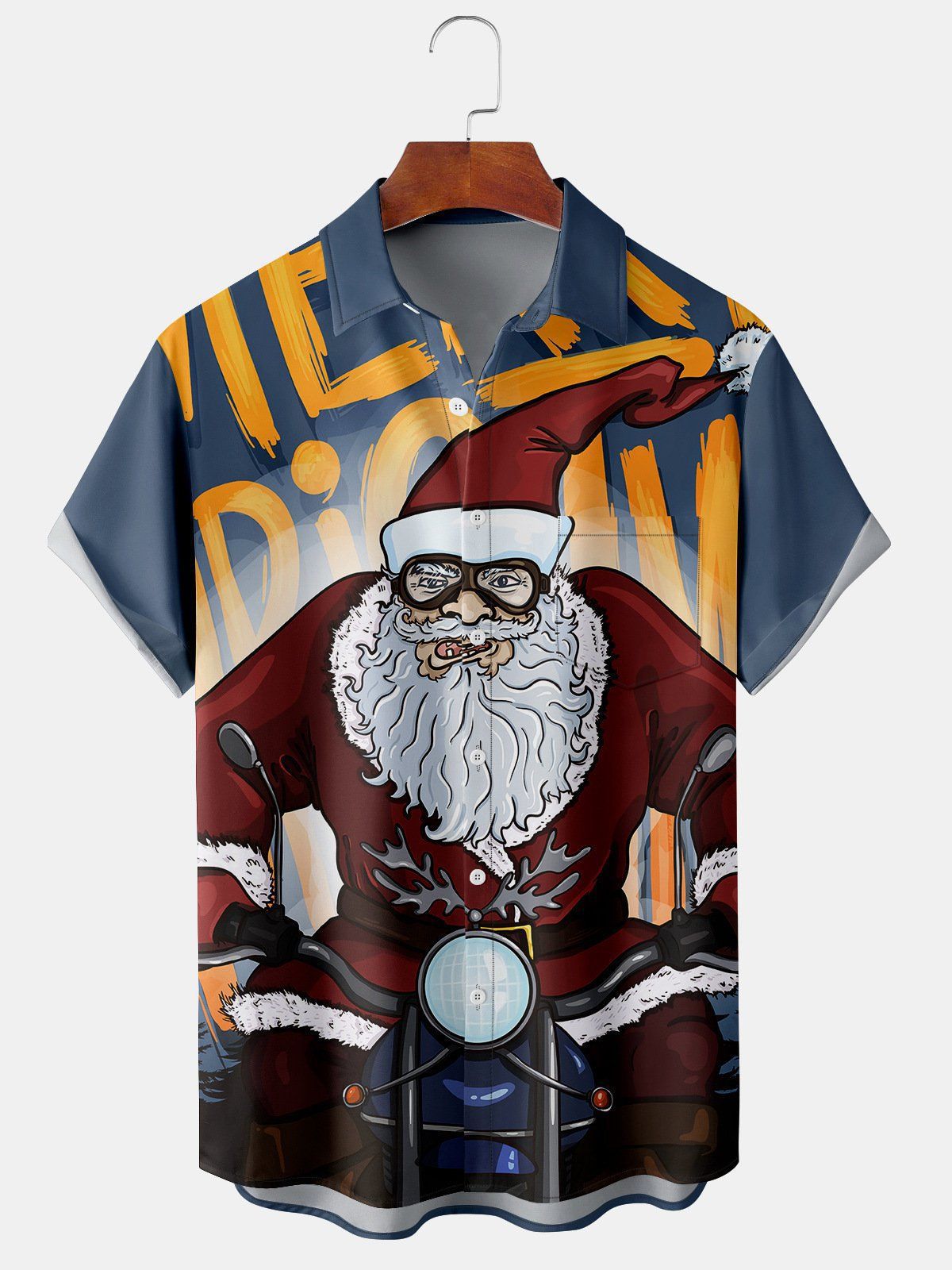 Finlay | Santa Print Button-Down Short Sleeve Christmas Blouse