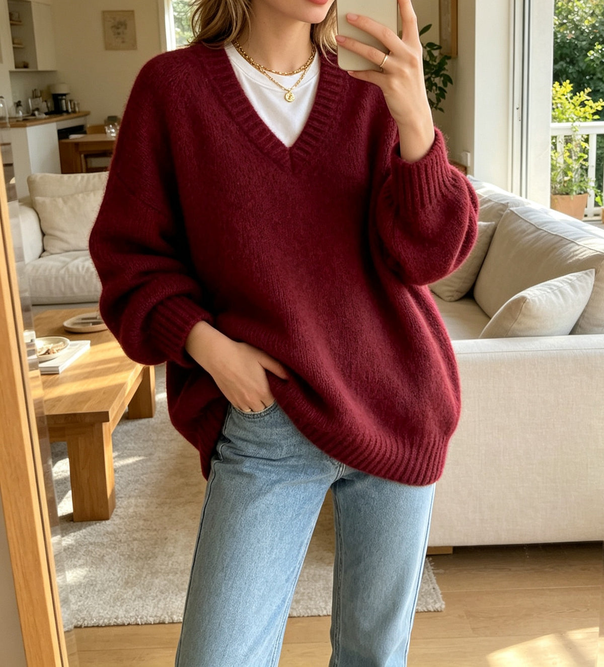 Klaartje | Fuzzy Knit V-Neck Sweater with Drop Shoulder for Women