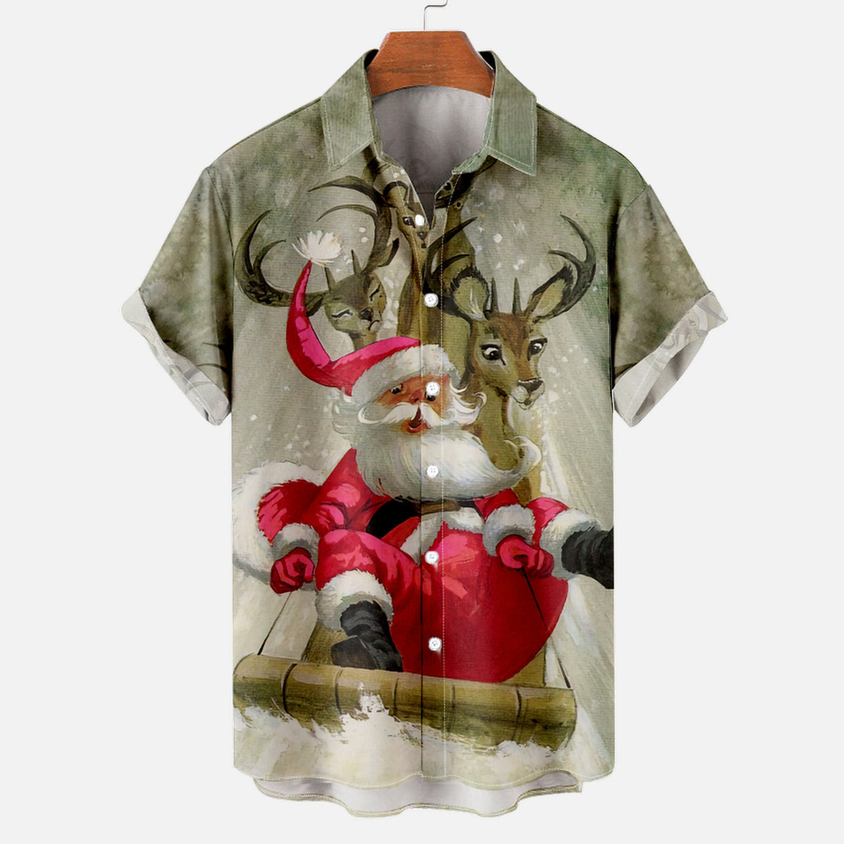 Mateo | Short Sleeve Christmas Blouse with Santa Print for Men