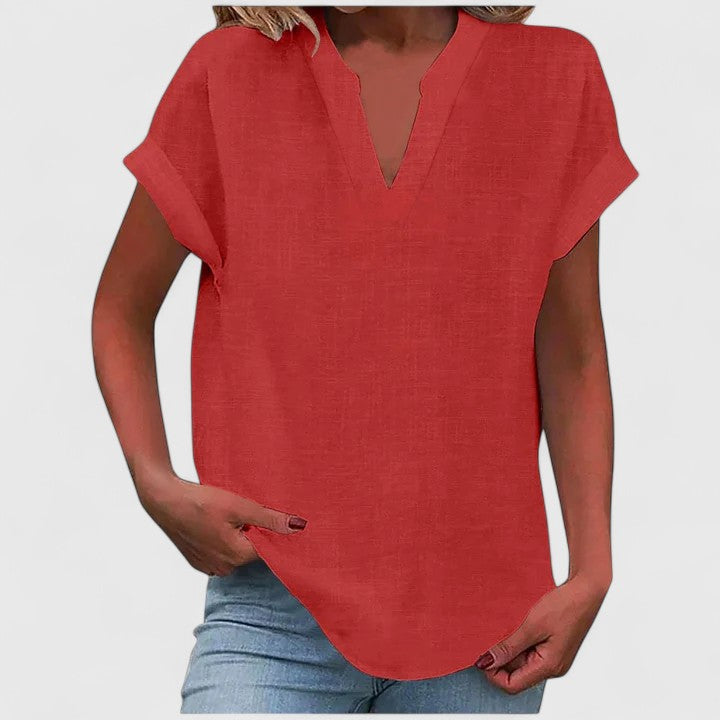 Xavinah | Women's V-Neck Blouse Relaxed-Fit Short Sleeve
