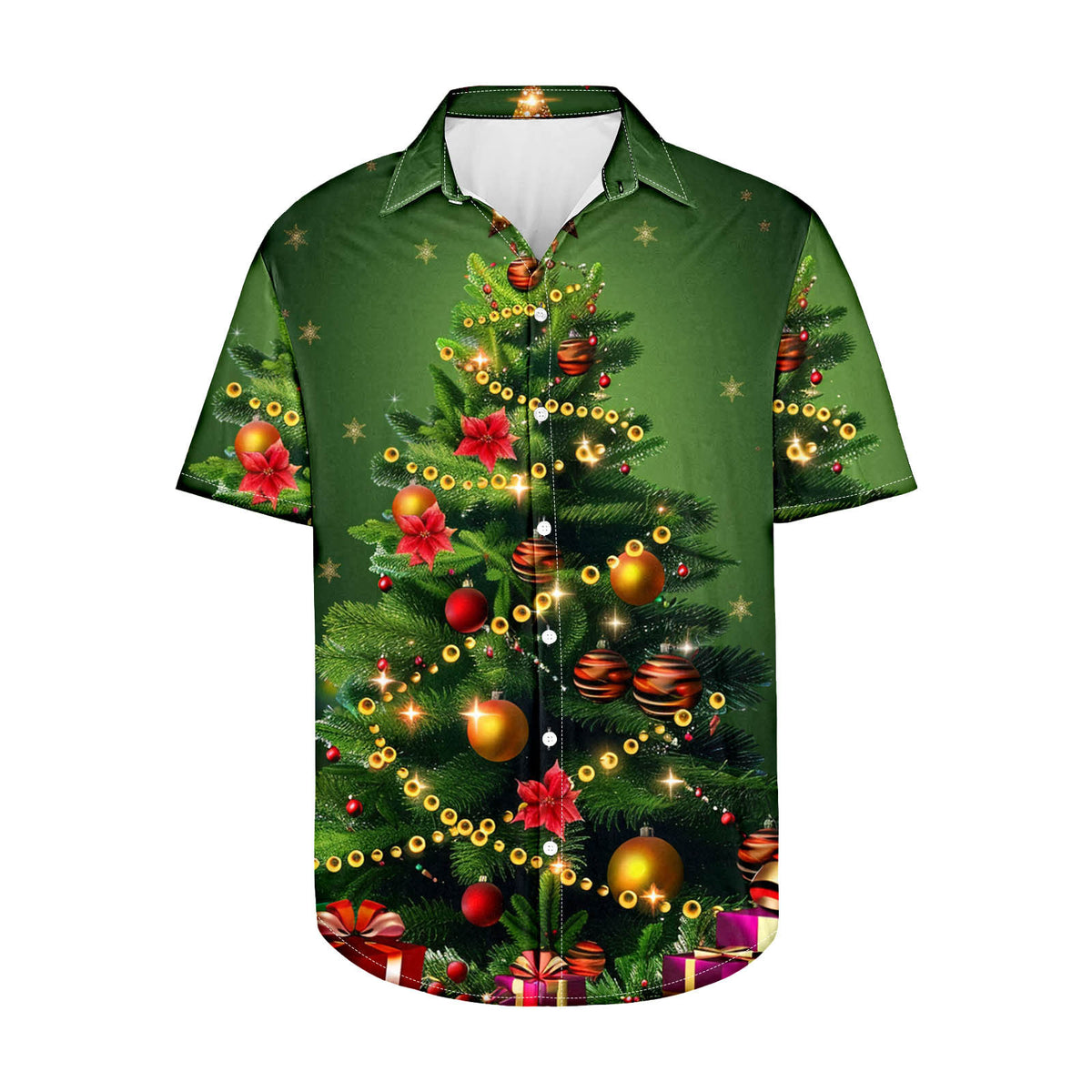 Maxim | Short Sleeve Christmas Blouse with Tree Print for Men
