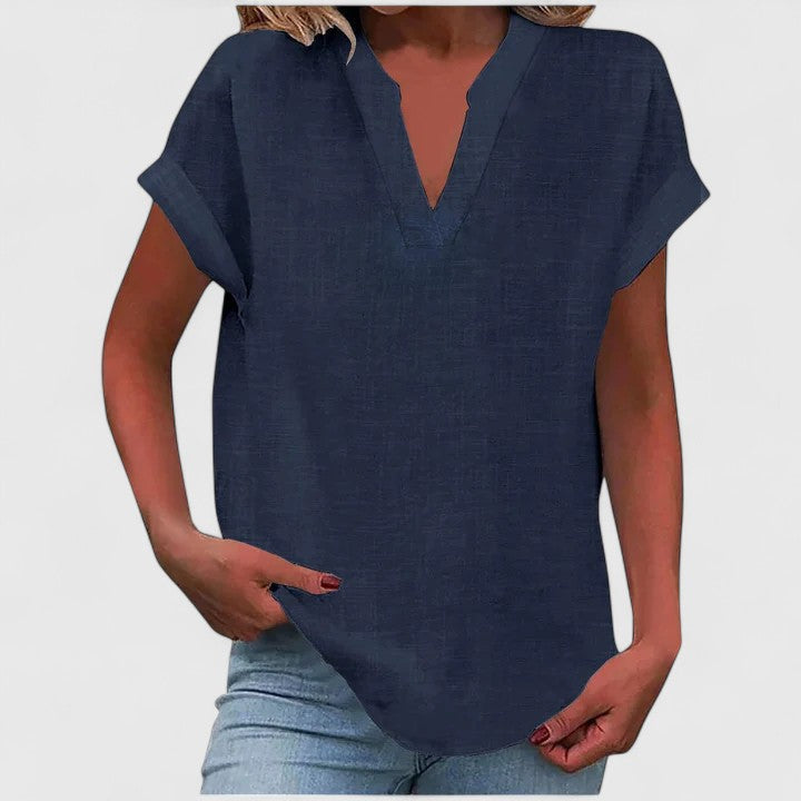 Xavinah | Women's V-Neck Blouse Relaxed-Fit Short Sleeve