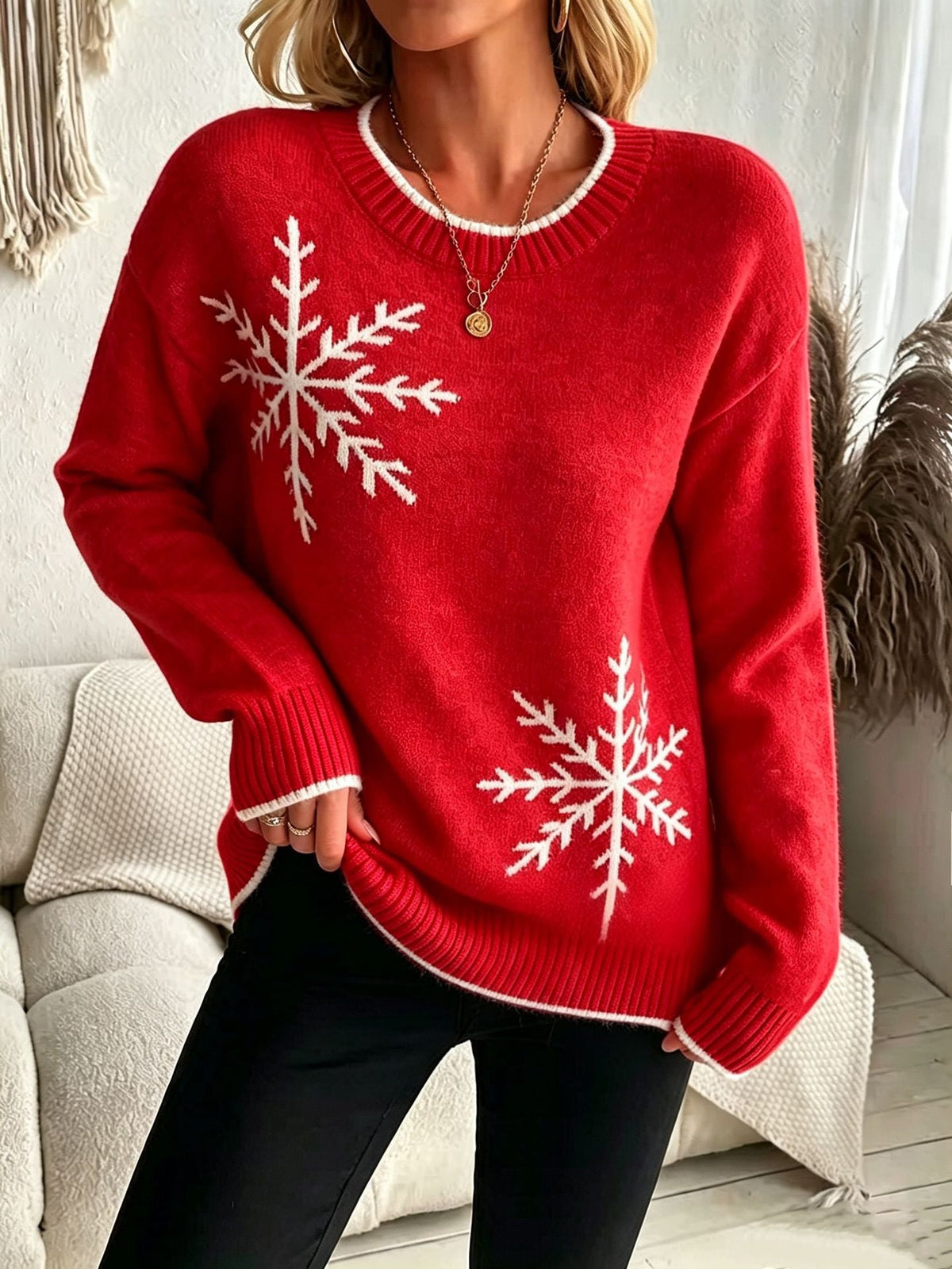 Rhonda | Crew Neck Snowflake Christmas Sweater for Women