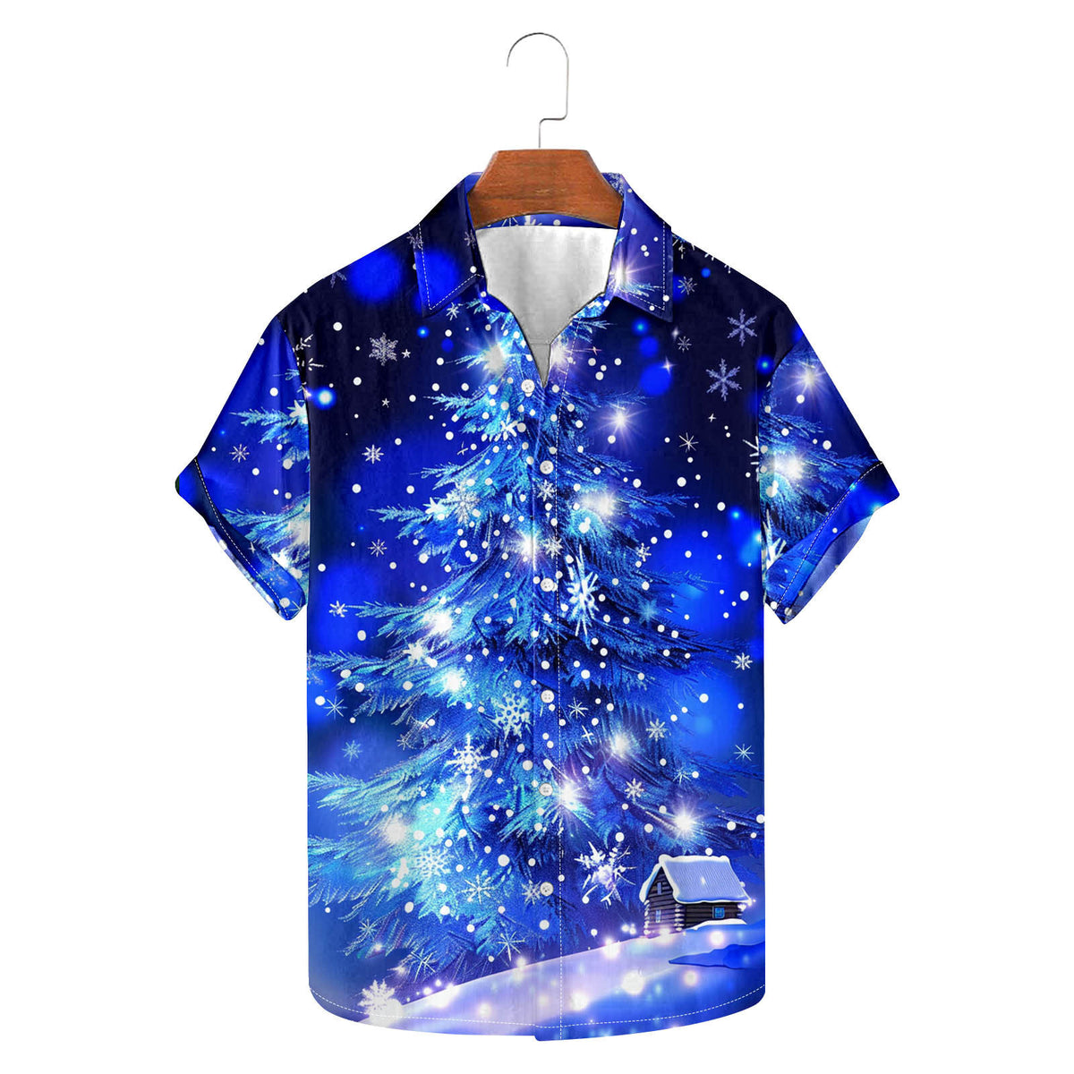 Maxim | Short Sleeve Christmas Blouse with Tree Print for Men