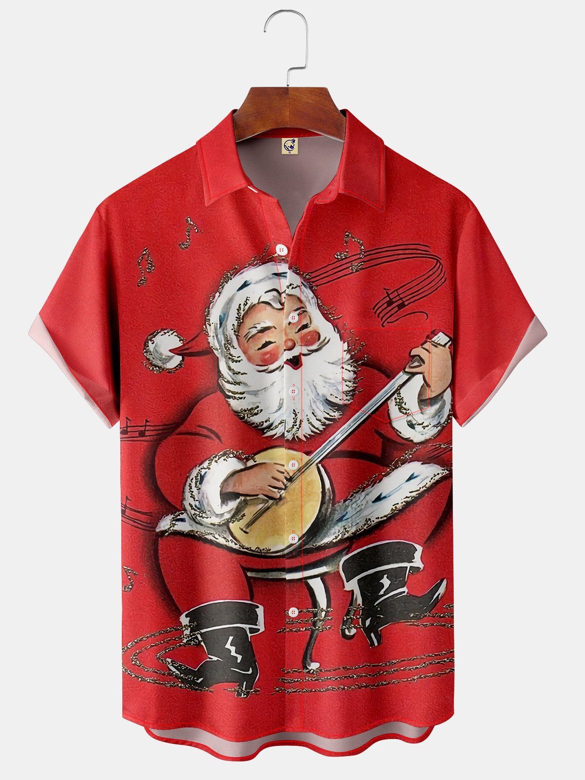 Finlay | Santa Print Button-Down Short Sleeve Christmas Blouse
