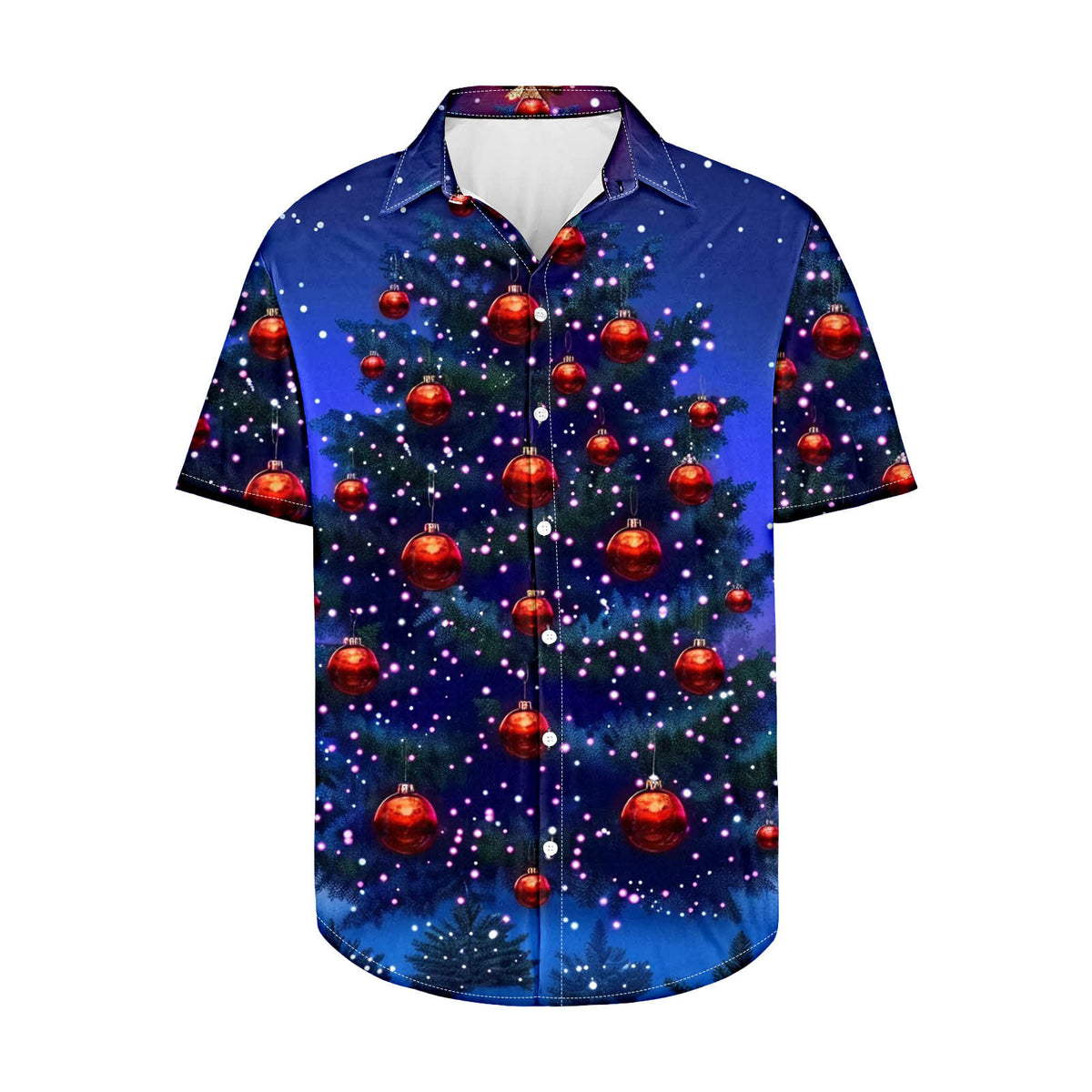 Maxim | Short Sleeve Christmas Blouse with Tree Print for Men