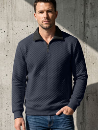 Steef | Quilted Quarter-Zip Stand Collar Sweatshirt for Men