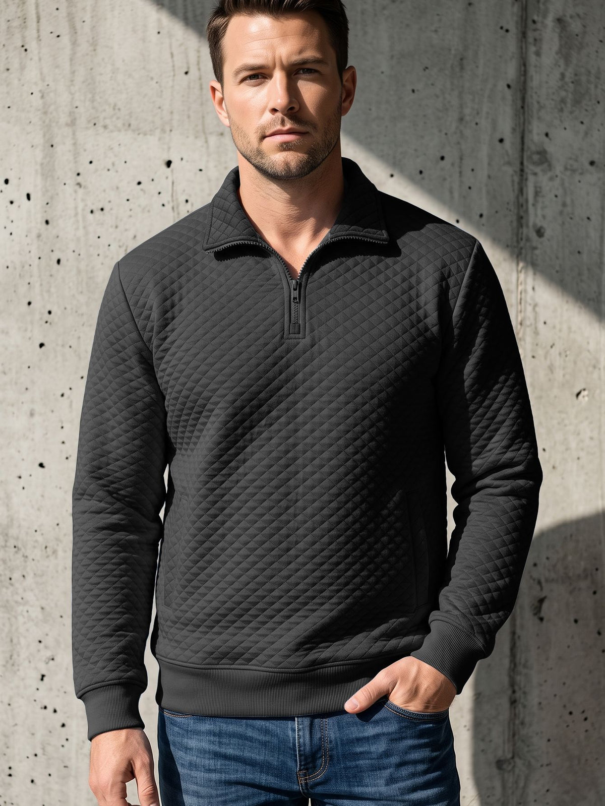 Steef | Quilted Quarter-Zip Stand Collar Sweatshirt for Men