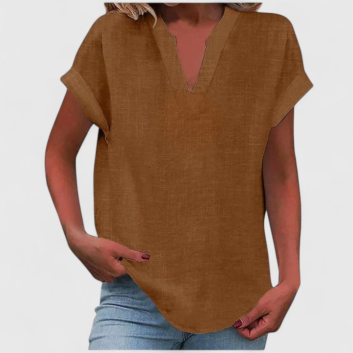 Xavinah | Women's V-Neck Blouse Relaxed-Fit Short Sleeve