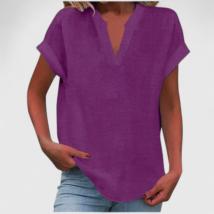 Xavinah | Women's V-Neck Blouse Relaxed-Fit Short Sleeve