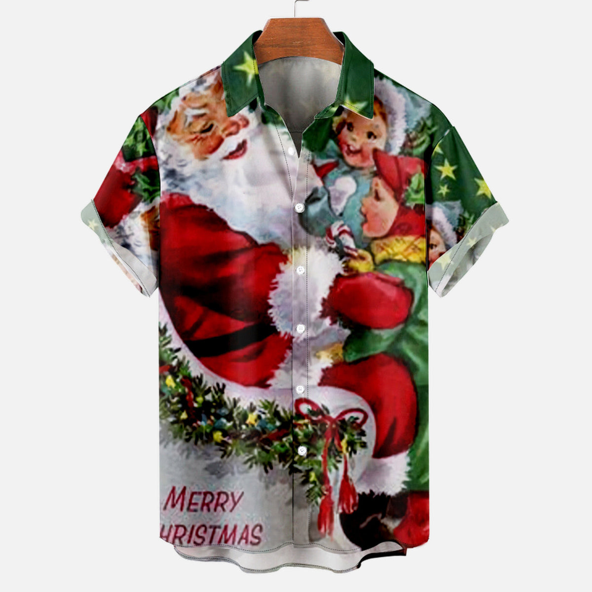 Mateo | Short Sleeve Christmas Blouse with Santa Print for Men
