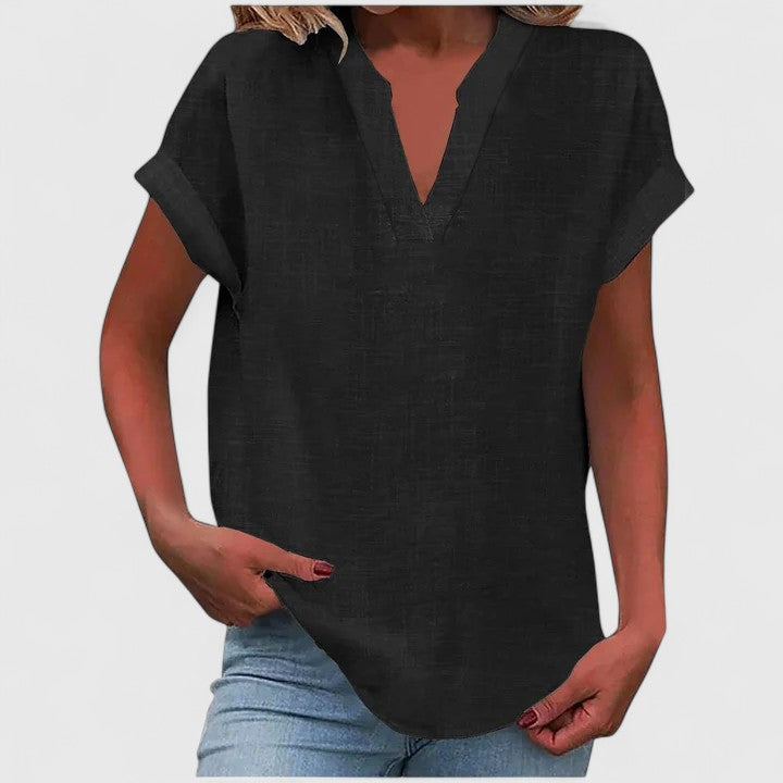 Xavinah | Women's V-Neck Blouse Relaxed-Fit Short Sleeve