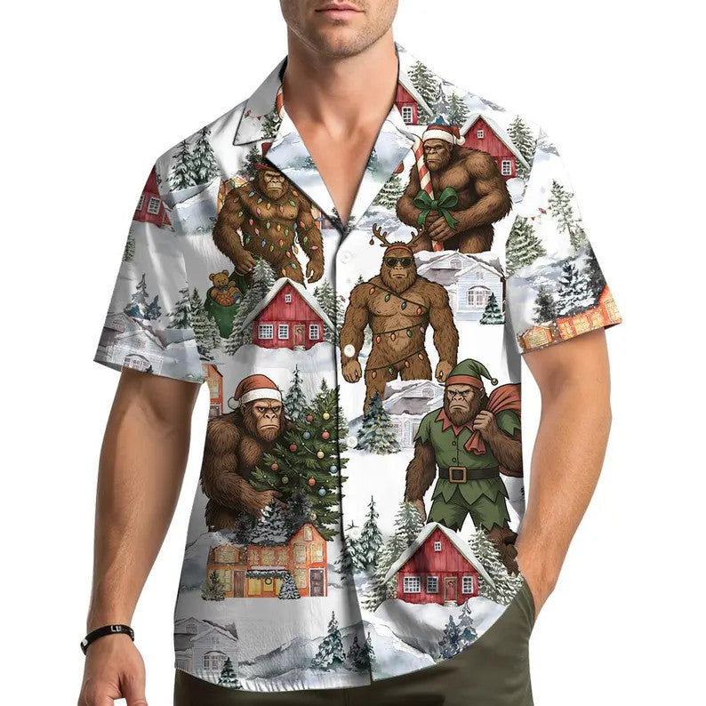 Lucien | Gingerbread Print Short Sleeve Christmas Blouse for Men