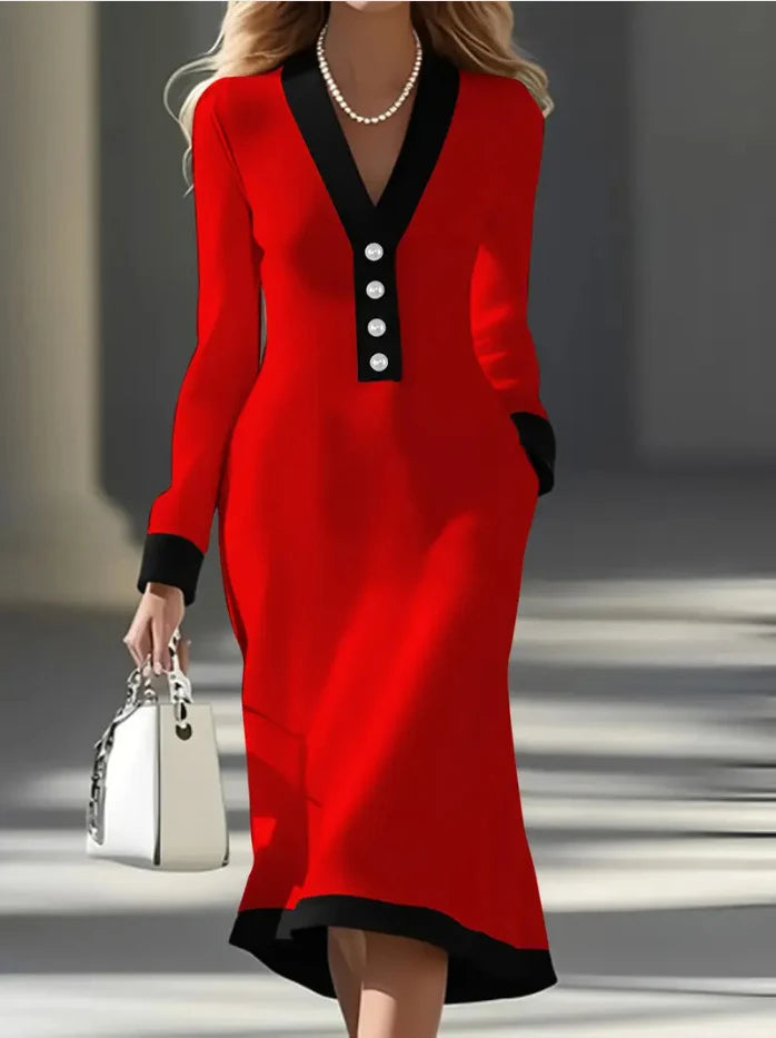 Noelani | V-Neck Long Sleeve Dress with Button Front for Women