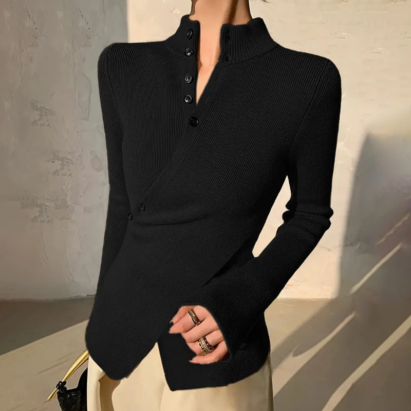 Zorina | Mock Neck Wrap Sweater with Asymmetrical Hem for Women