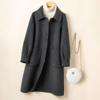 Cornelia | Double-Breasted Lapel Longline Wool Coat for Women