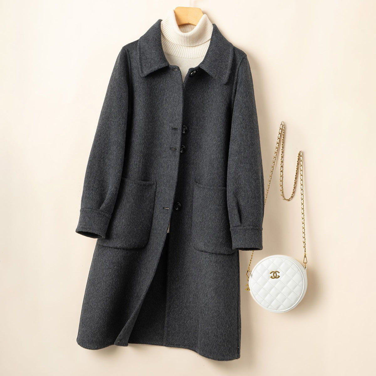 Cornelia | Double-Breasted Lapel Longline Wool Coat for Women