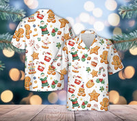 Lucien | Gingerbread Print Short Sleeve Christmas Blouse for Men