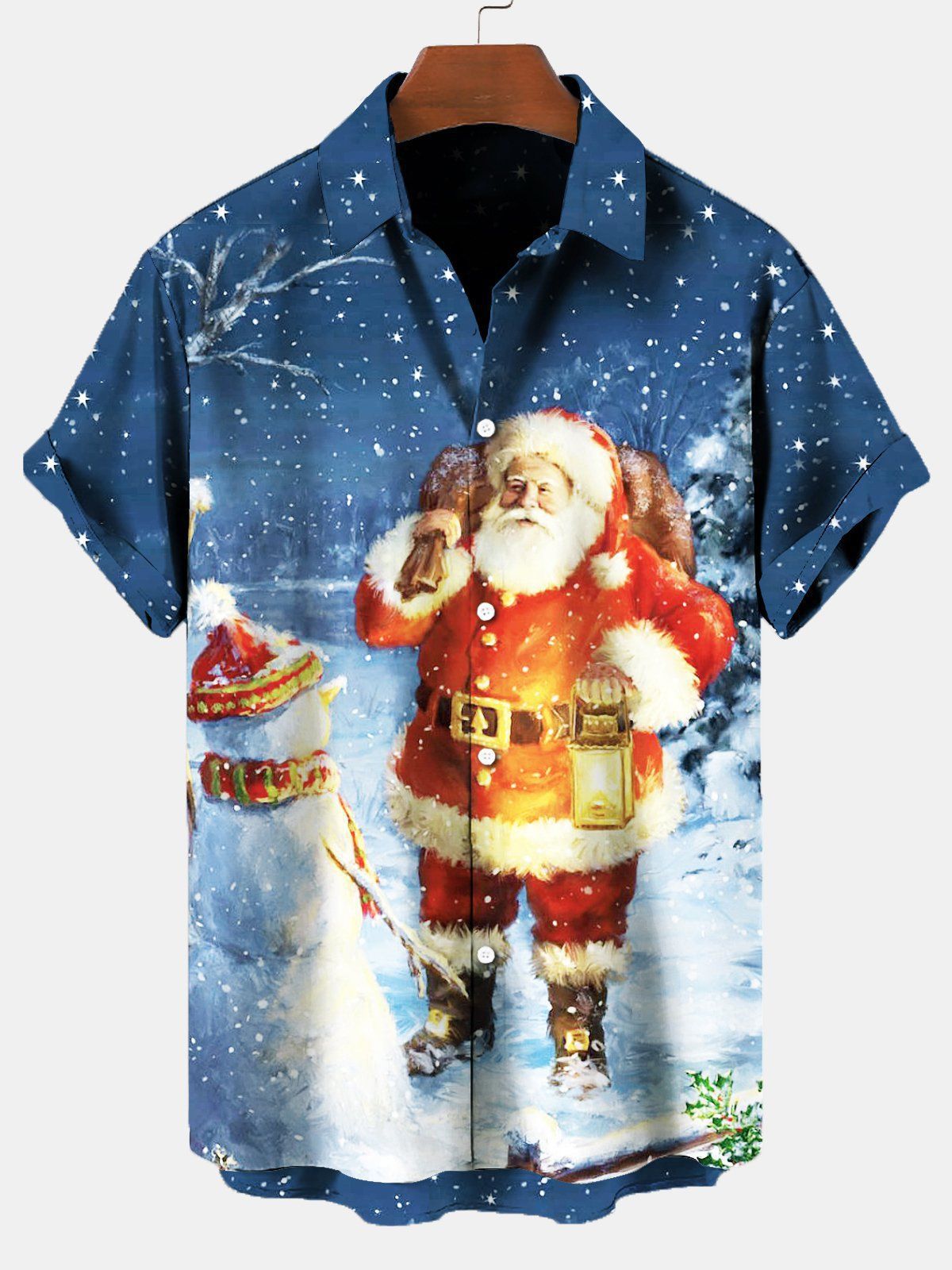 Finlay | Santa Print Button-Down Short Sleeve Christmas Blouse