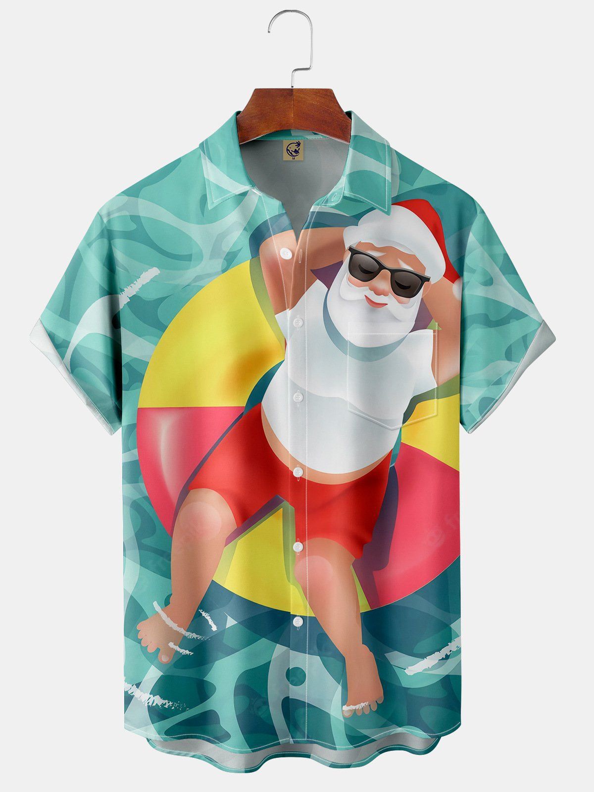 Finlay | Santa Print Button-Down Short Sleeve Christmas Blouse