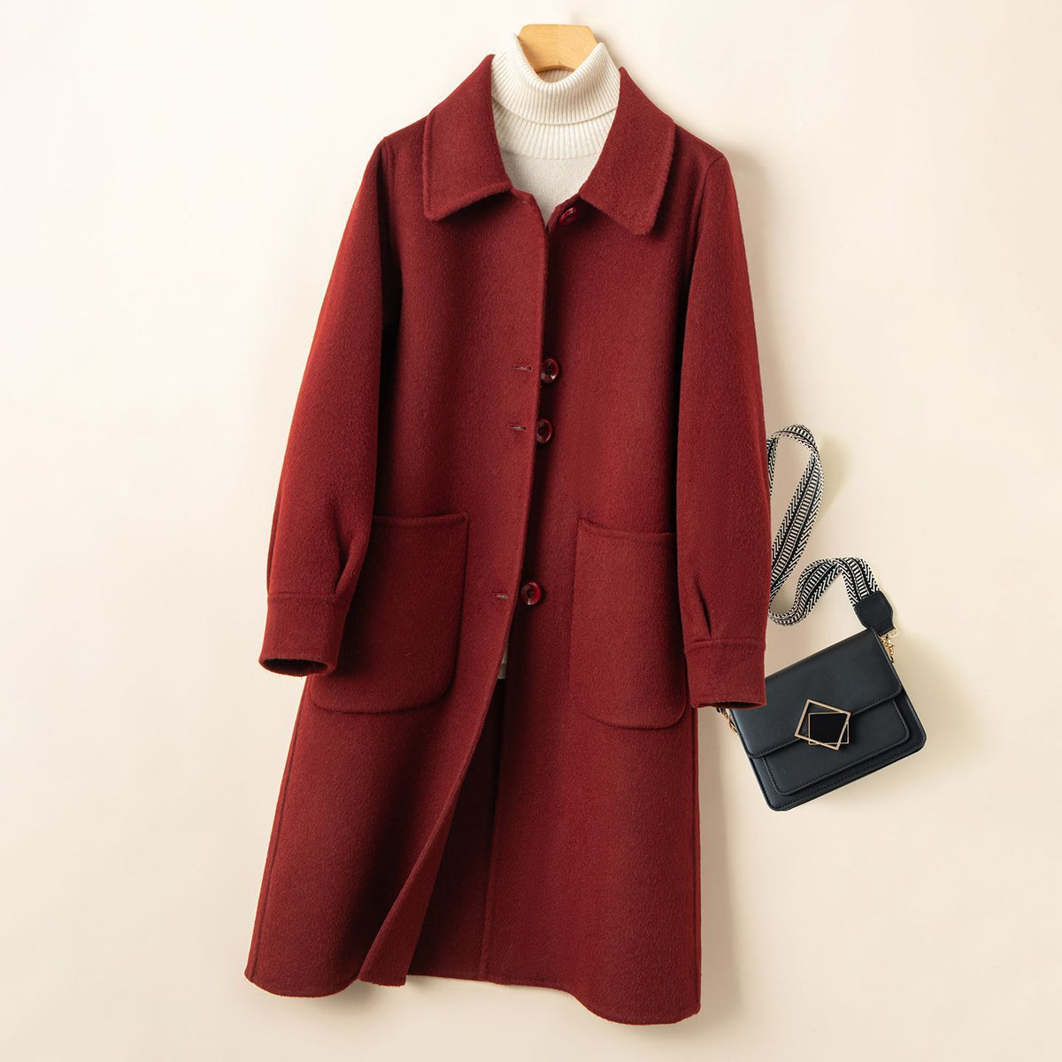 Cornelia | Double-Breasted Lapel Longline Wool Coat for Women