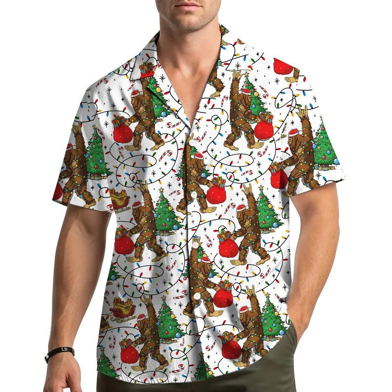 Lucien | Gingerbread Print Short Sleeve Christmas Blouse for Men