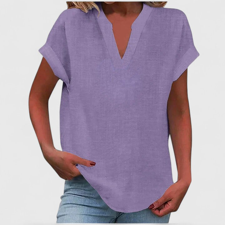 Xavinah | Women's V-Neck Blouse Relaxed-Fit Short Sleeve