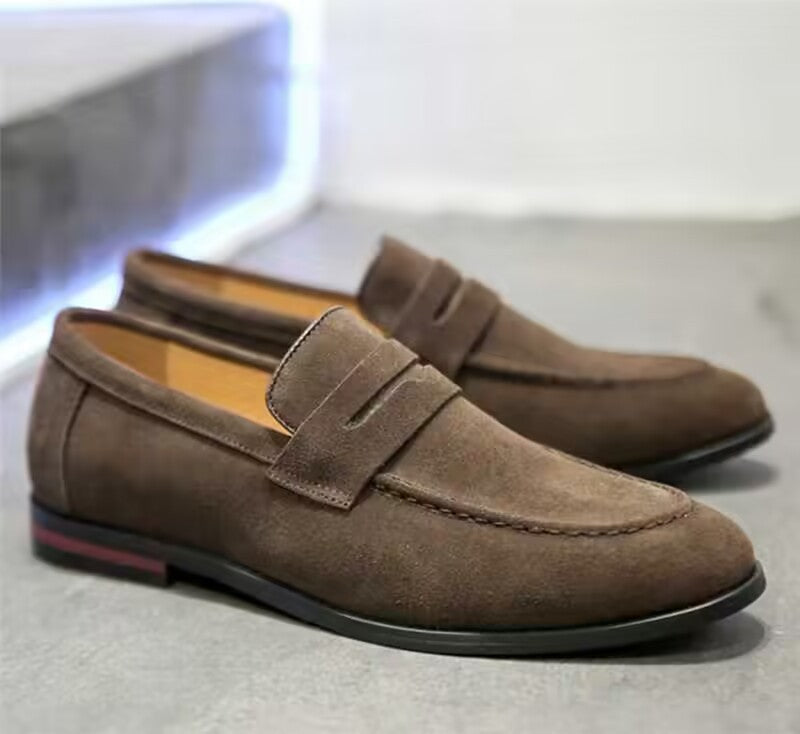 Adrian | Suede-Effect Penny Loafers with Apron Seam for Men
