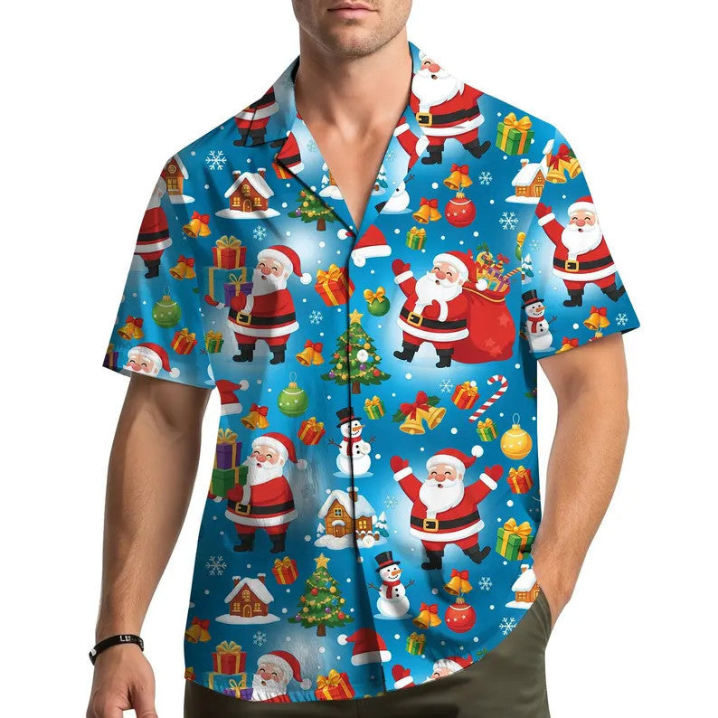 Lucien | Gingerbread Print Short Sleeve Christmas Blouse for Men