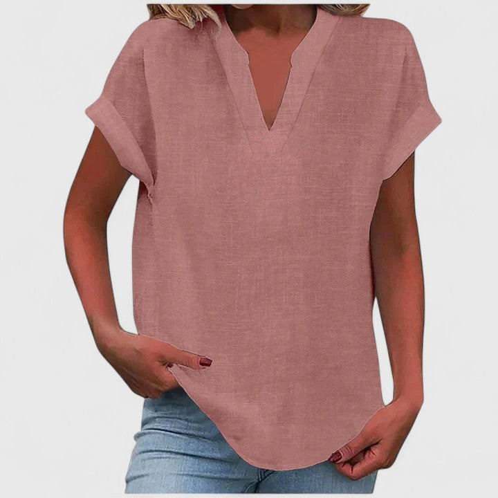 Xavinah | Women's V-Neck Blouse Relaxed-Fit Short Sleeve