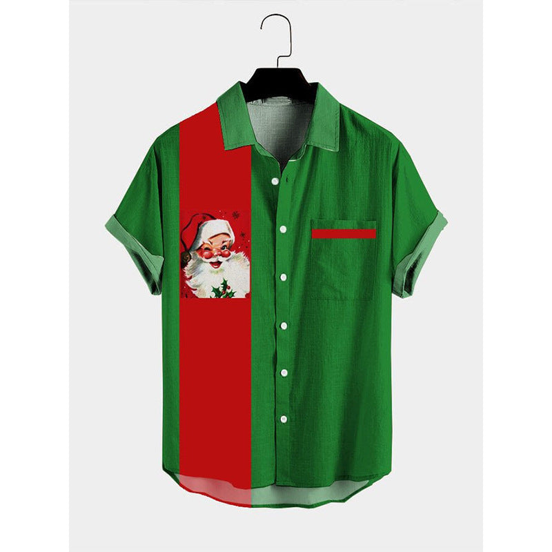 Finlay | Santa Print Button-Down Short Sleeve Christmas Blouse