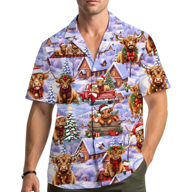 Lucien | Gingerbread Print Short Sleeve Christmas Blouse for Men