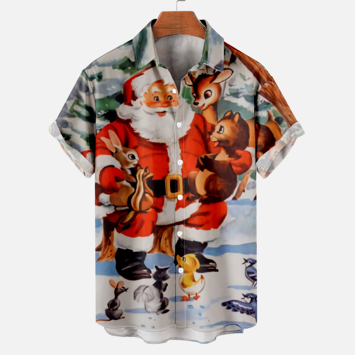 Mateo | Short Sleeve Christmas Blouse with Santa Print for Men
