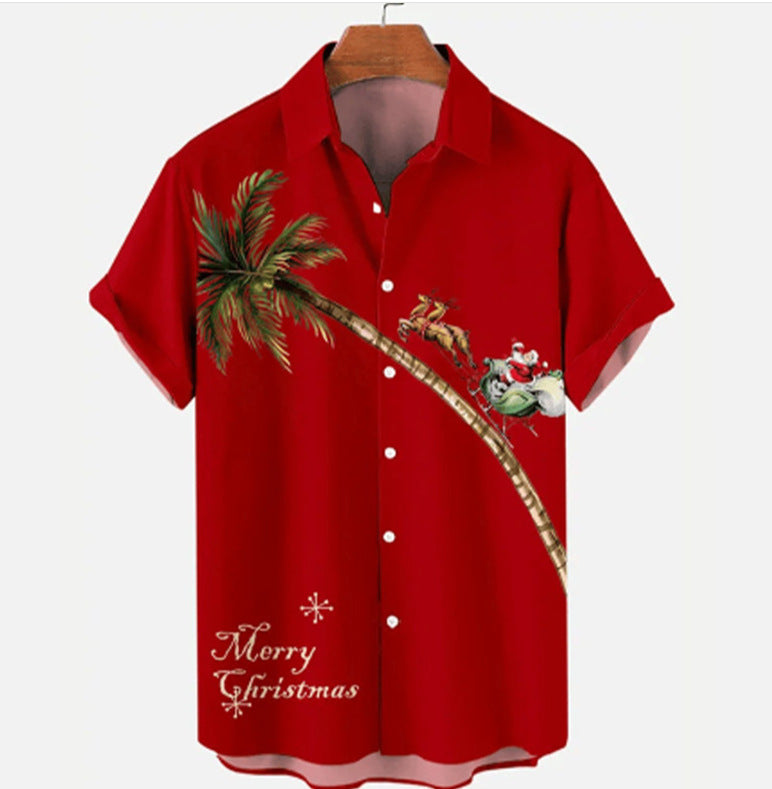 Mateo | Short Sleeve Christmas Blouse with Santa Print for Men