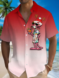 Joel | Pink Cartoon Print Short Sleeve Christmas Blouse for Men