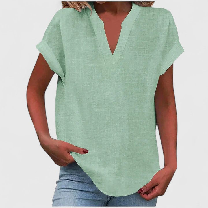 Xavinah | Women's V-Neck Blouse Relaxed-Fit Short Sleeve