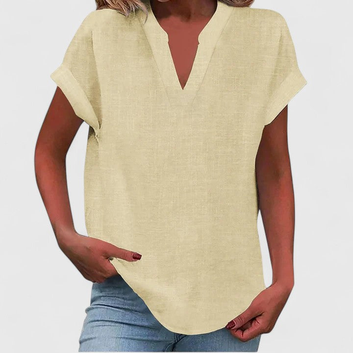 Xavinah | Women's V-Neck Blouse Relaxed-Fit Short Sleeve