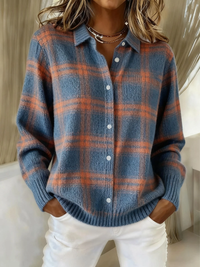 Reyva | Checked Ribbed Knit Cardigan for Women