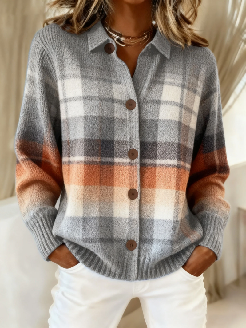 Reyva | Checked Ribbed Knit Cardigan for Women