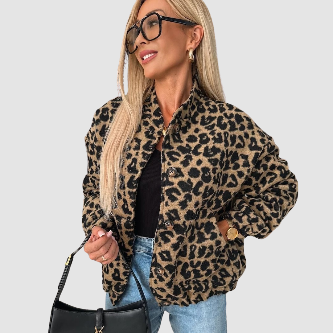 Kaia | Women's Leopard Print Jacket Relaxed Fit Button Front
