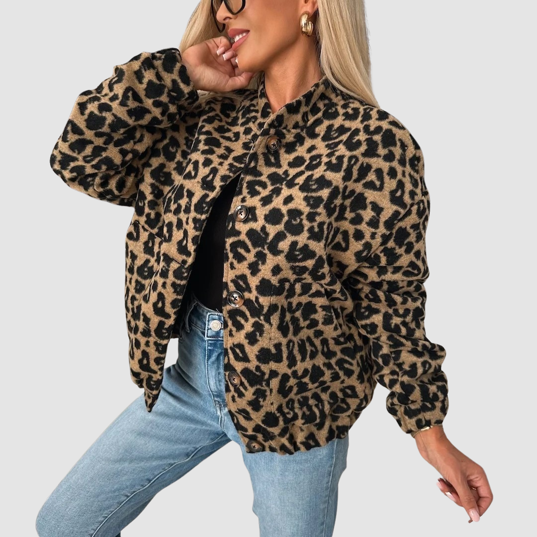 Kaia | Women's Leopard Print Jacket Relaxed Fit Button Front