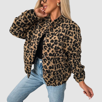 Kaia | Women's Leopard Print Jacket Relaxed Fit Button Front