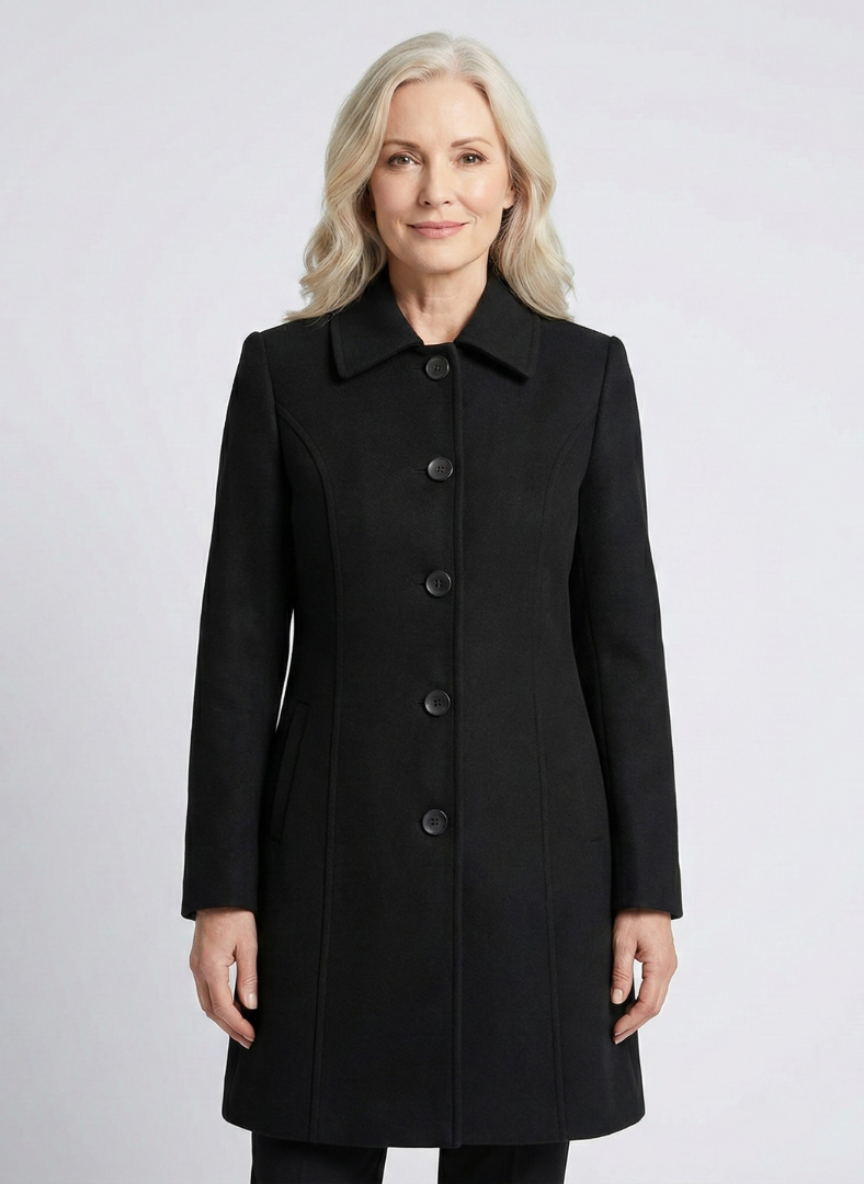 Rosalind | Women's Long Coat Fit-and-Flare Button Front Style