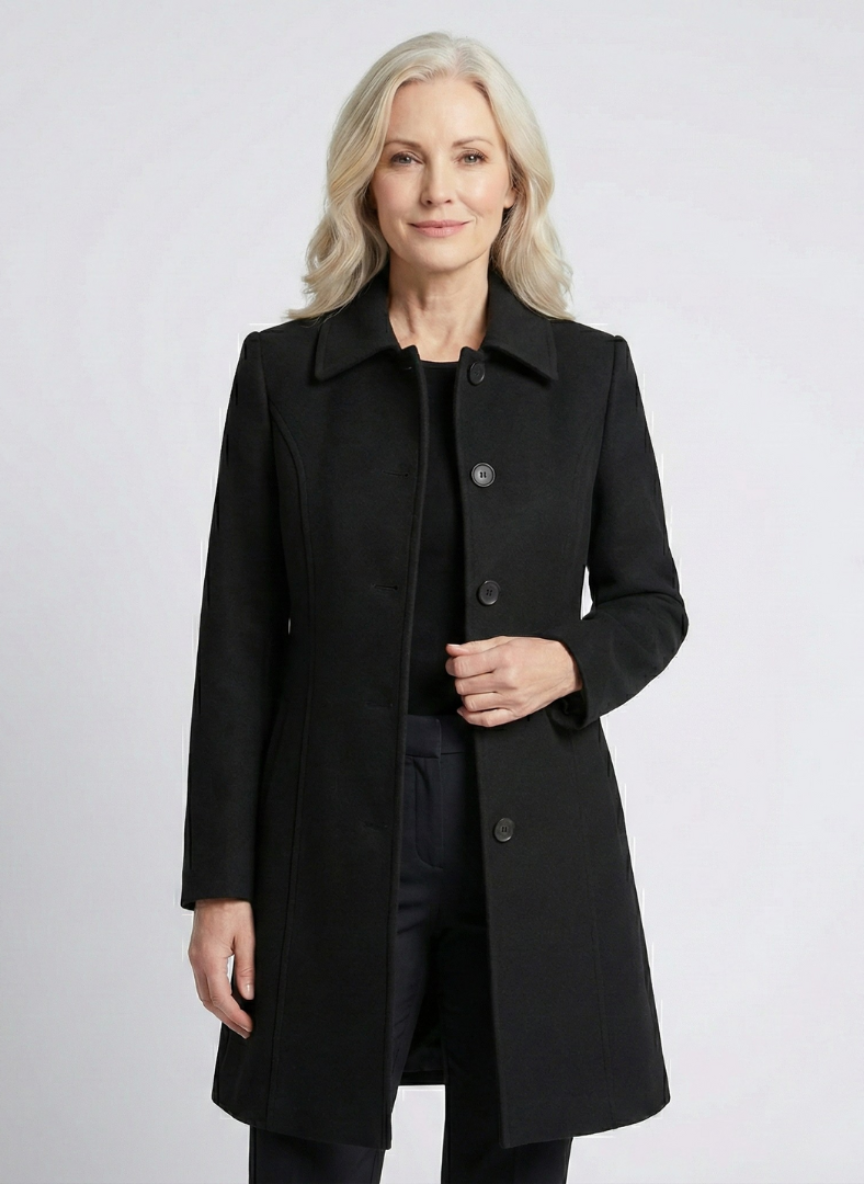 Rosalind | Women's Long Coat Fit-and-Flare Button Front Style