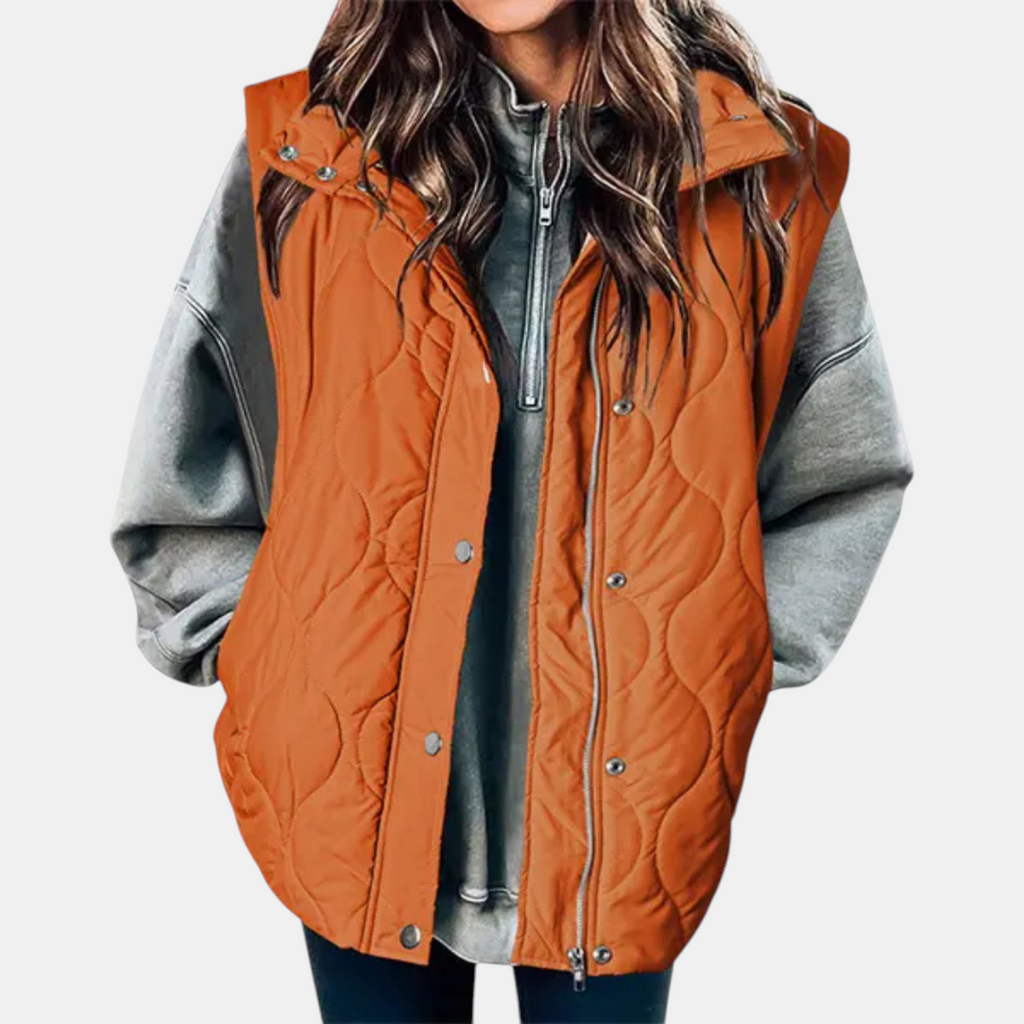 Nadira | Quilted Hooded Puffer Vest with Snap Pockets for Women