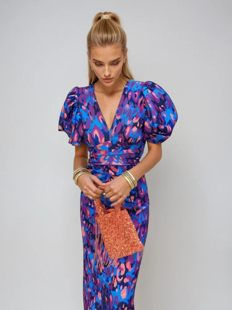 Oranit™ | Pleated Sleeve Colourful Dress 0